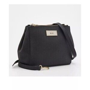 Vtg DKNY Black Saffiano Leather Shoulder Bag Crossbody Gold Hardware